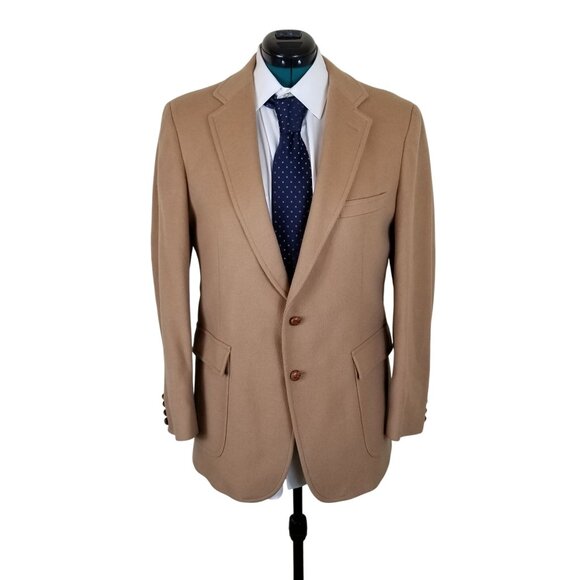 Hunting Horn Camel Hair Blend Mens Blazer Camel Tan 2-Button Notch Lapel Size 42 - Picture 1 of 7
